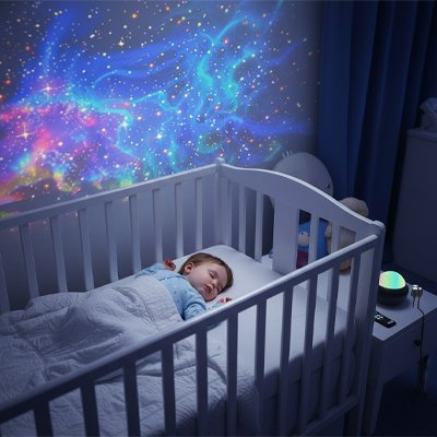 bebe transporte par lumiere appaisante veilleuse projection etoile sommeil
