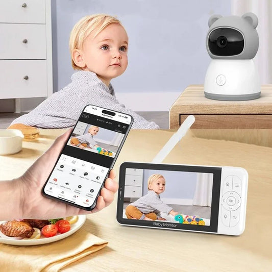 Adulte parlant a bébé grâce conversion audio bidirectionnelle caméra bébé sans wifi vision 360