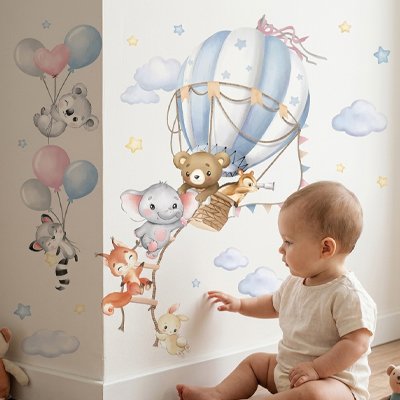 Bébé assis touchant main stickers muraux chambre pose facile