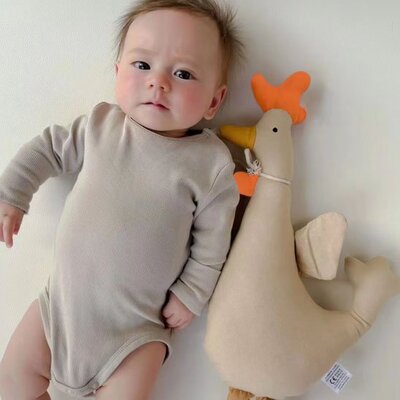 Bébé couché près Doudou Coton Bio Ultra-doux coq