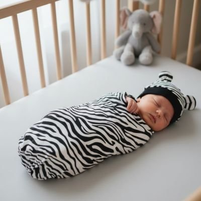 Bébé emmailloté dans couverture emmaillotage douce sécurisante et couché dans son berceau