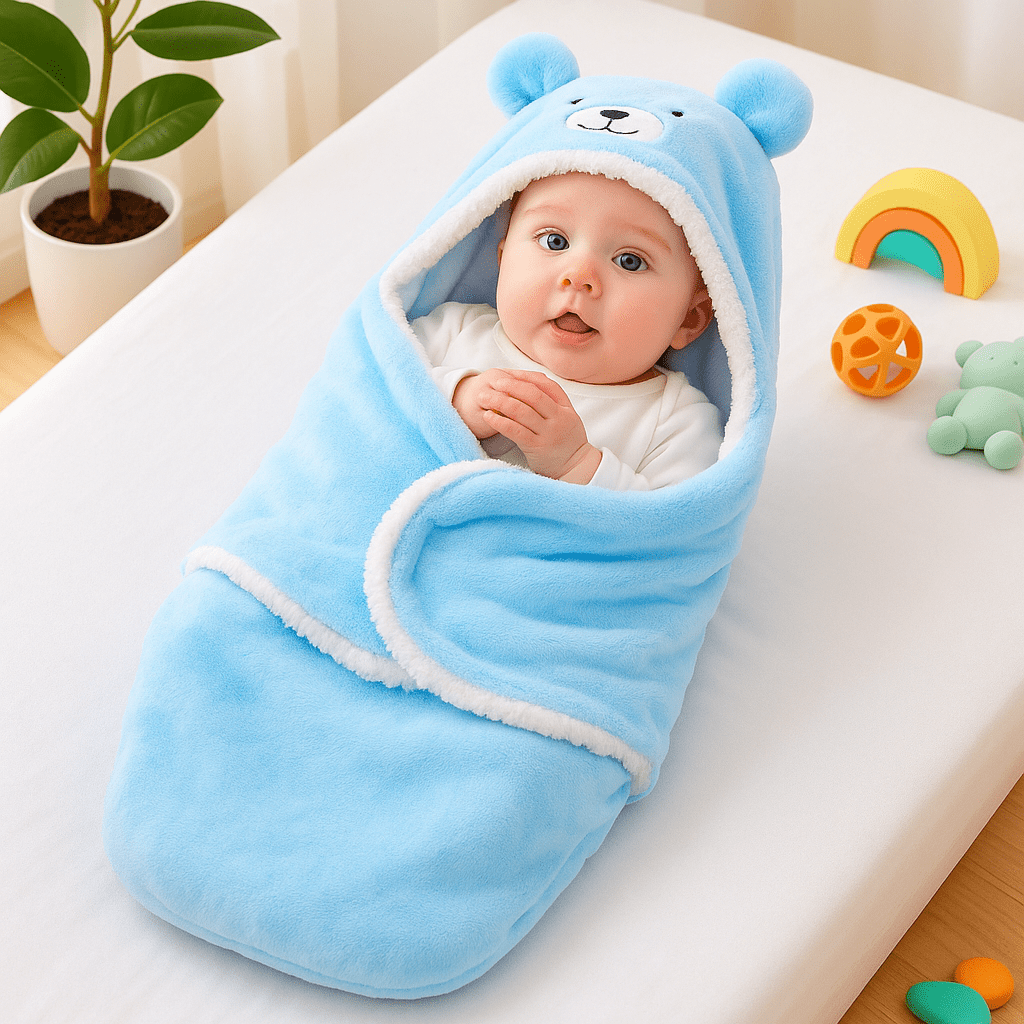 bebe en securite dans le nid d ange lapin bleu