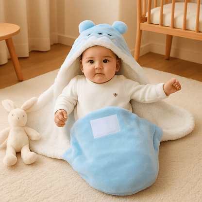 bebe heureux dans nid d ange lapin bleue