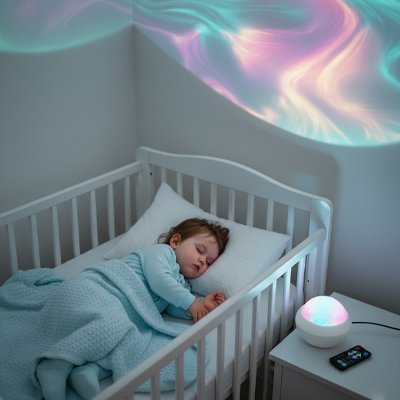 doux sommeil bebe sous lumiere douce veilleuse projection etoile sommeil