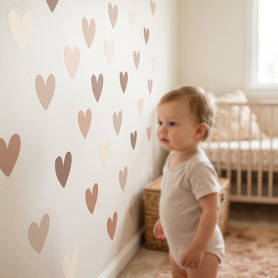Enfant debout dans chambre devant le mur décoré par stickers muraux design express