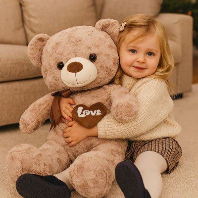 Fillette heureuse calinant son ours en peluche Douceur câline