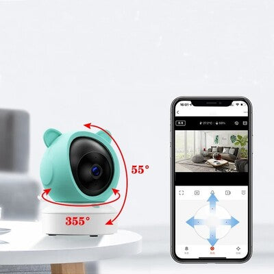 Gros plan rotation complète caméra bébé vision HD pour surveillance totale