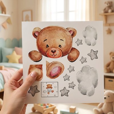 Main adulte tenant stickers muraux enfant pose sans tracas
