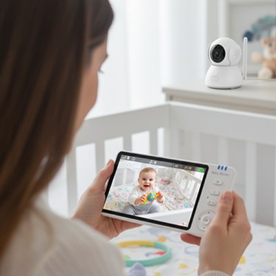 Maman surveillant bébé entrain jouer avec caméra bébé vision nocturne hd