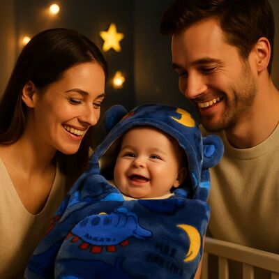 bebe tres confortable dans son nid d ange anima entoure de parents heureux