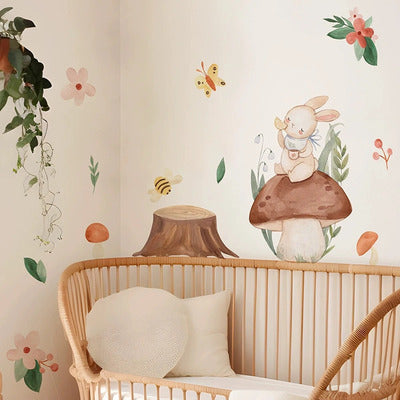 Stickers muraux chambre déco raffinée variante lapin avec champignon